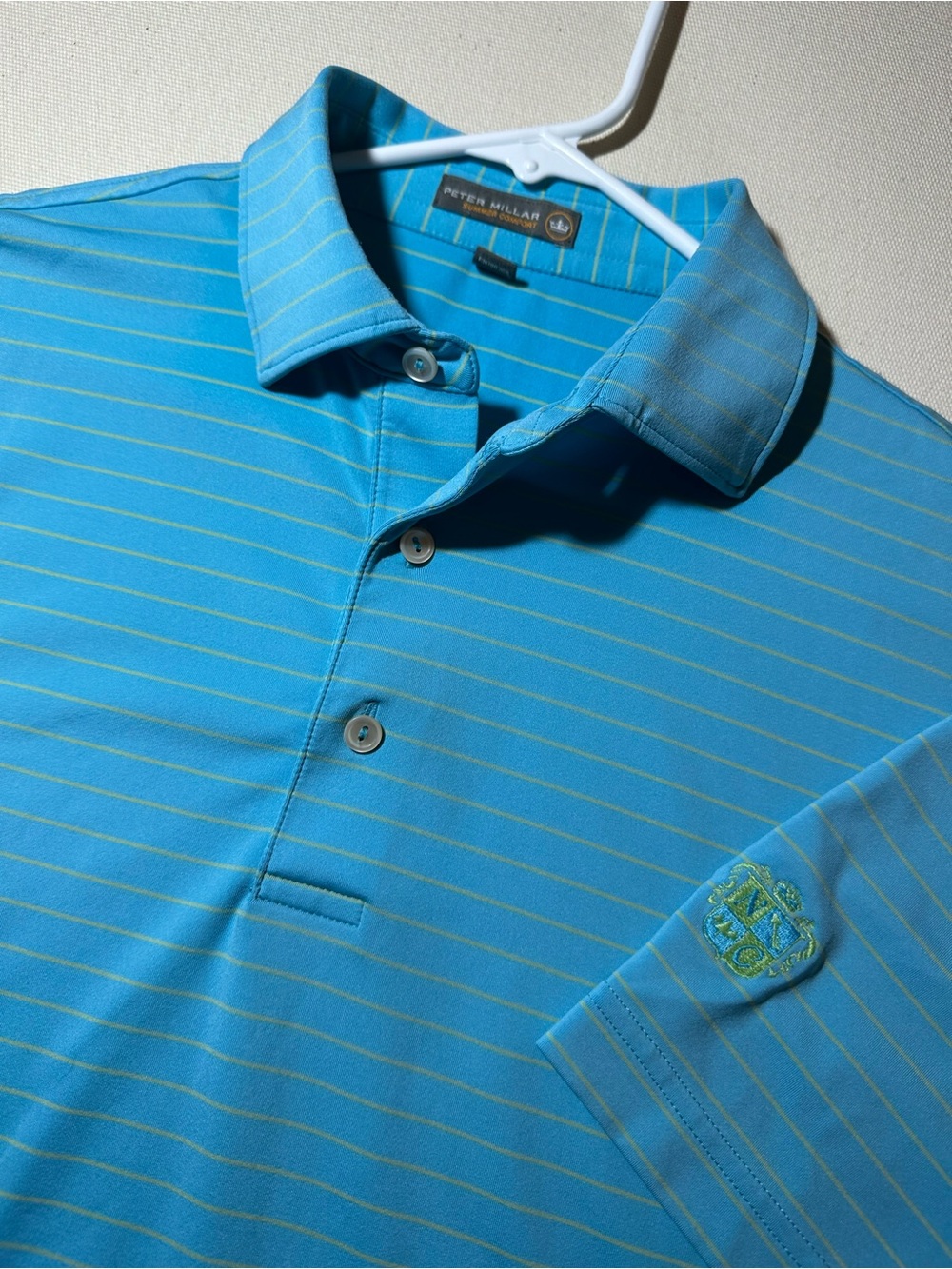 Peter Millar Aqua Polo with Yellow Pinstripes x Northwood Country Club